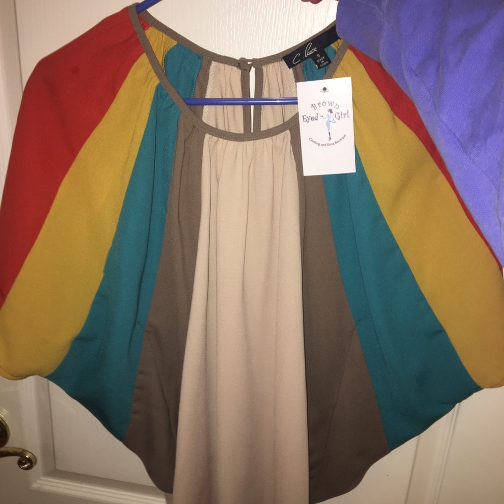 color block stripe poncho shirt